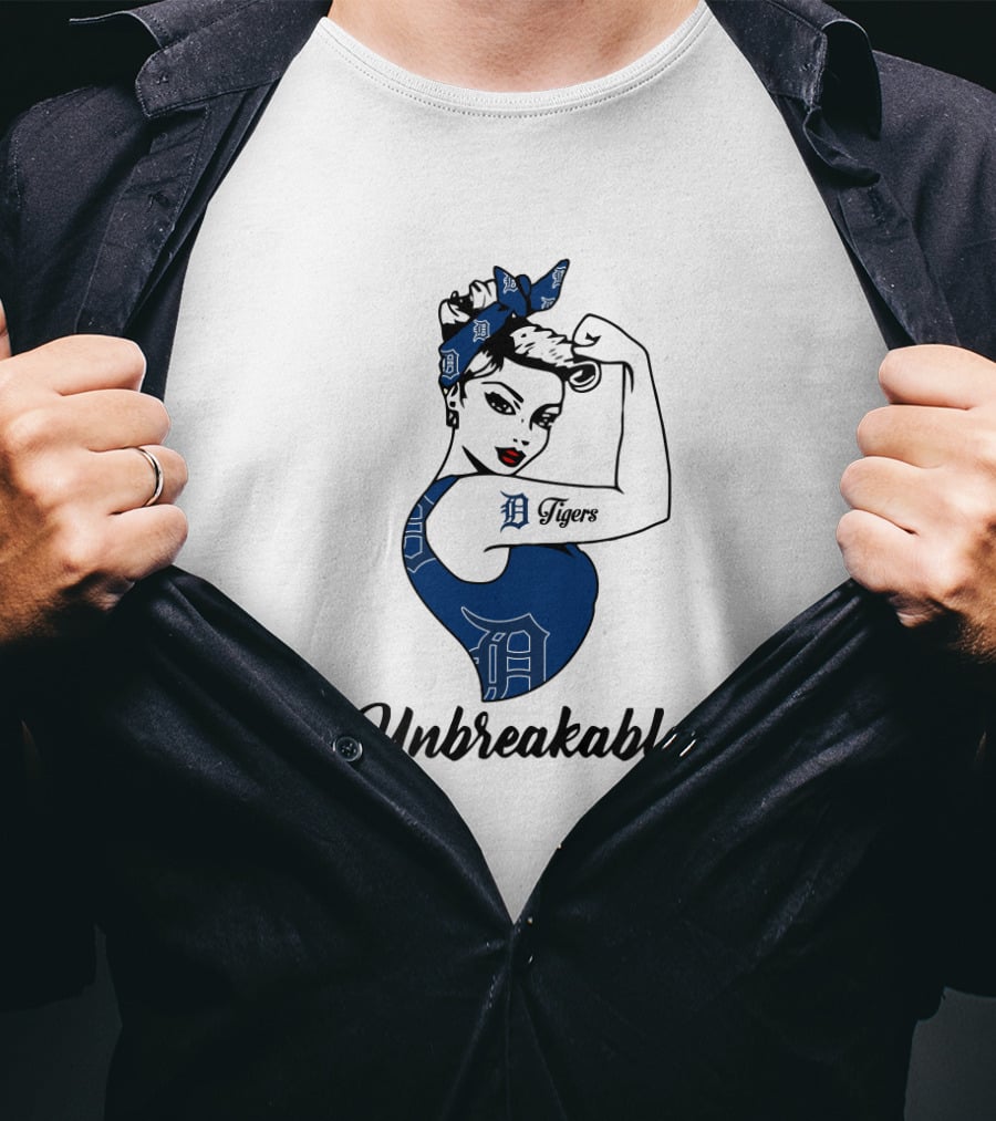 Unbreakable Detroit Tigers Strong Girl With Tattoo And Bandana T-Shirt