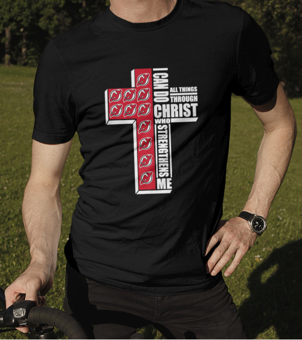 New Jersey Devils Faith-Inspired Philippians 4:13 Cross T-Shirt