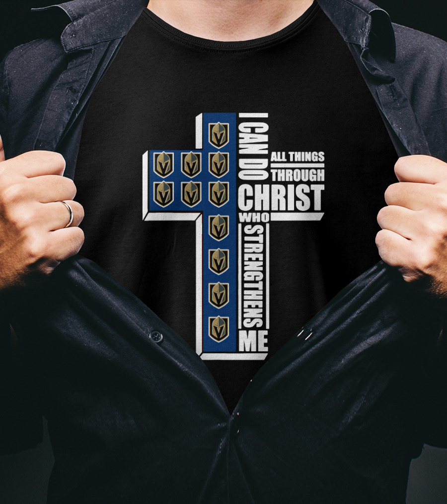 I Can Do All Things Through Christ With Strengthens Me Knights Shield Cross T-Shirt