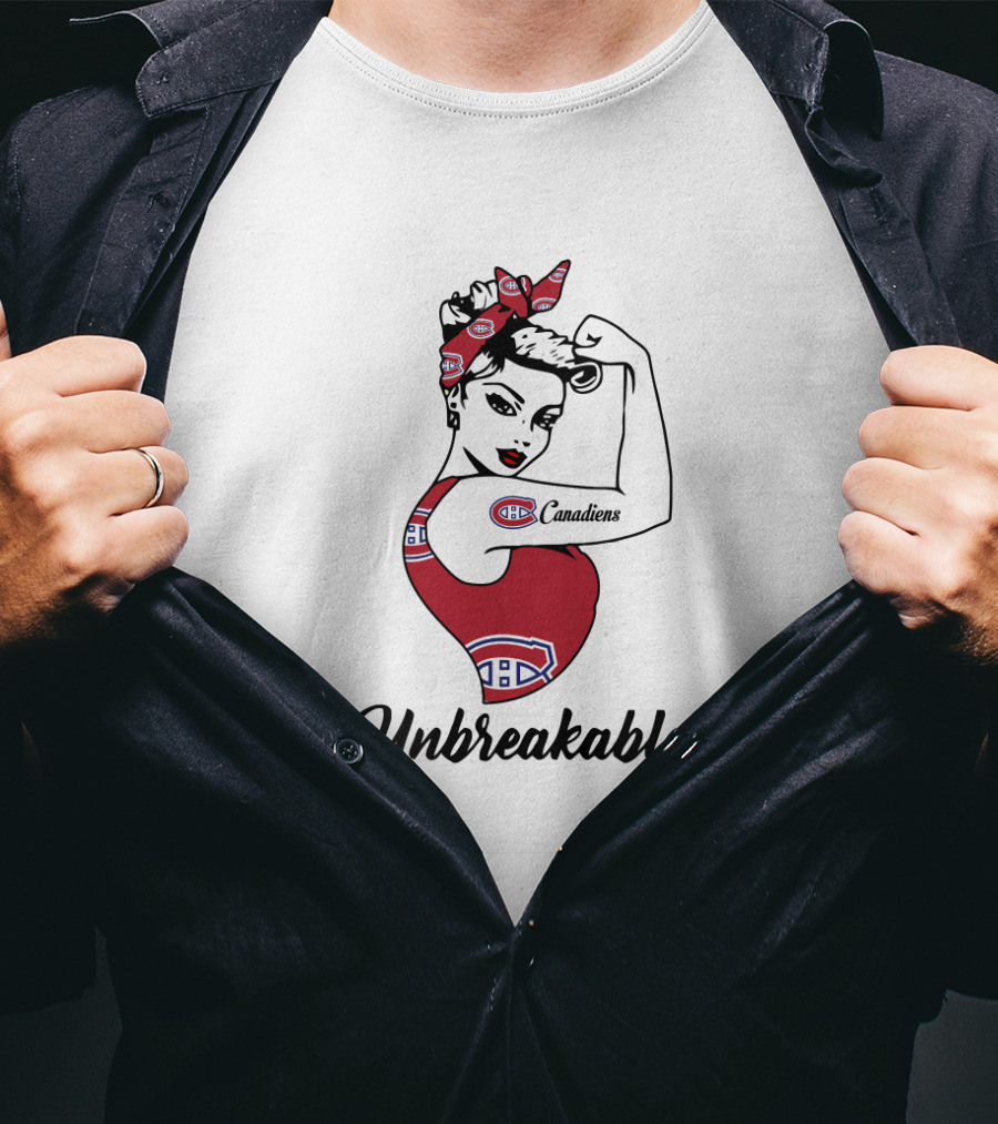 Unbreakable Montreal Canadiens Strong Girl Rosie The Riveter T-Shirt