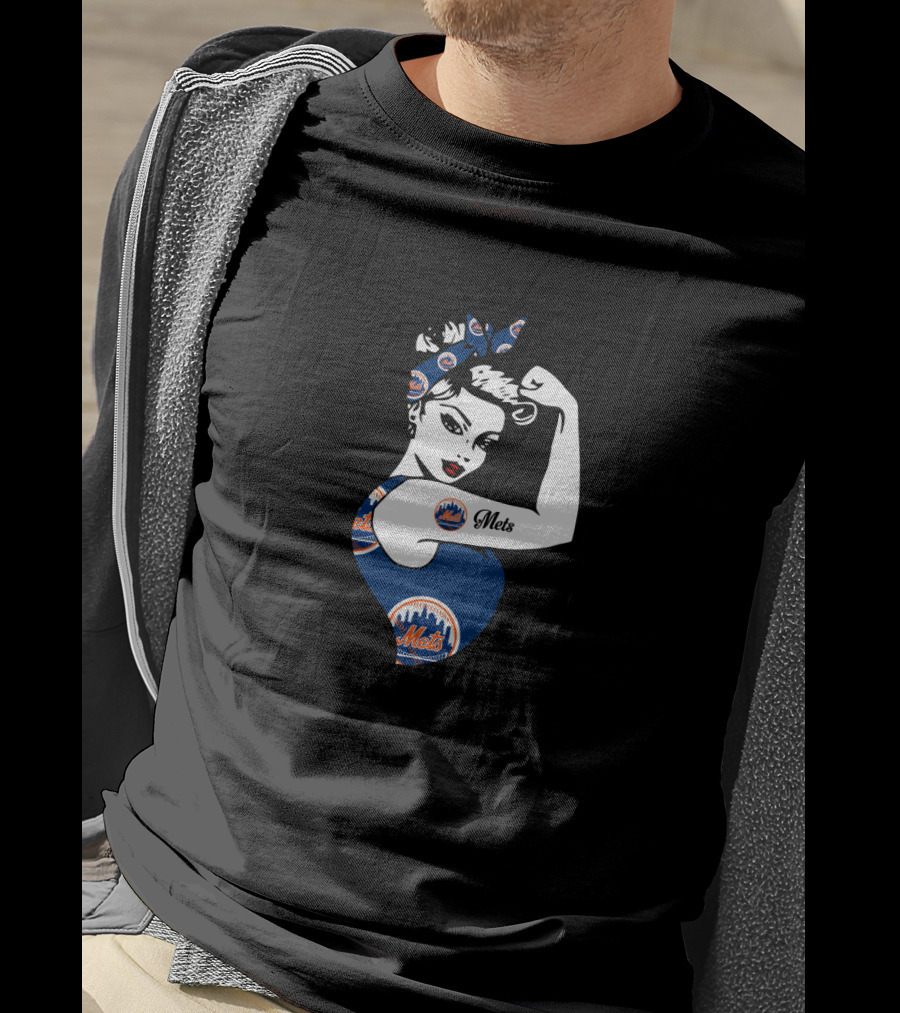 New York Mets Strong Girl Unbreakable Rosie The Riveter T-Shirt