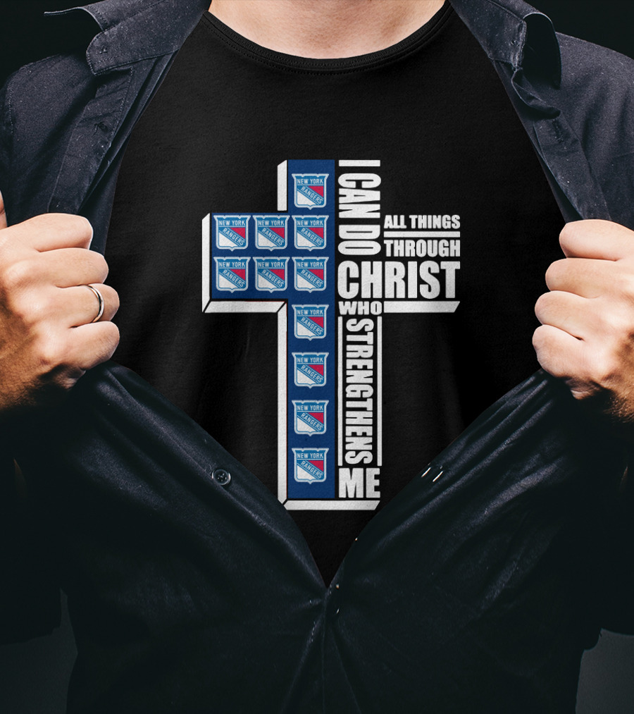 New York Rangers I Can Do All Things Through Christ Logo Cross T-Shirt