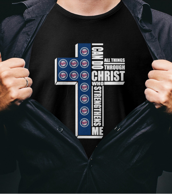 Minnesota Twins I Can Do All Things Through Christ Logo Cross T-Shirt