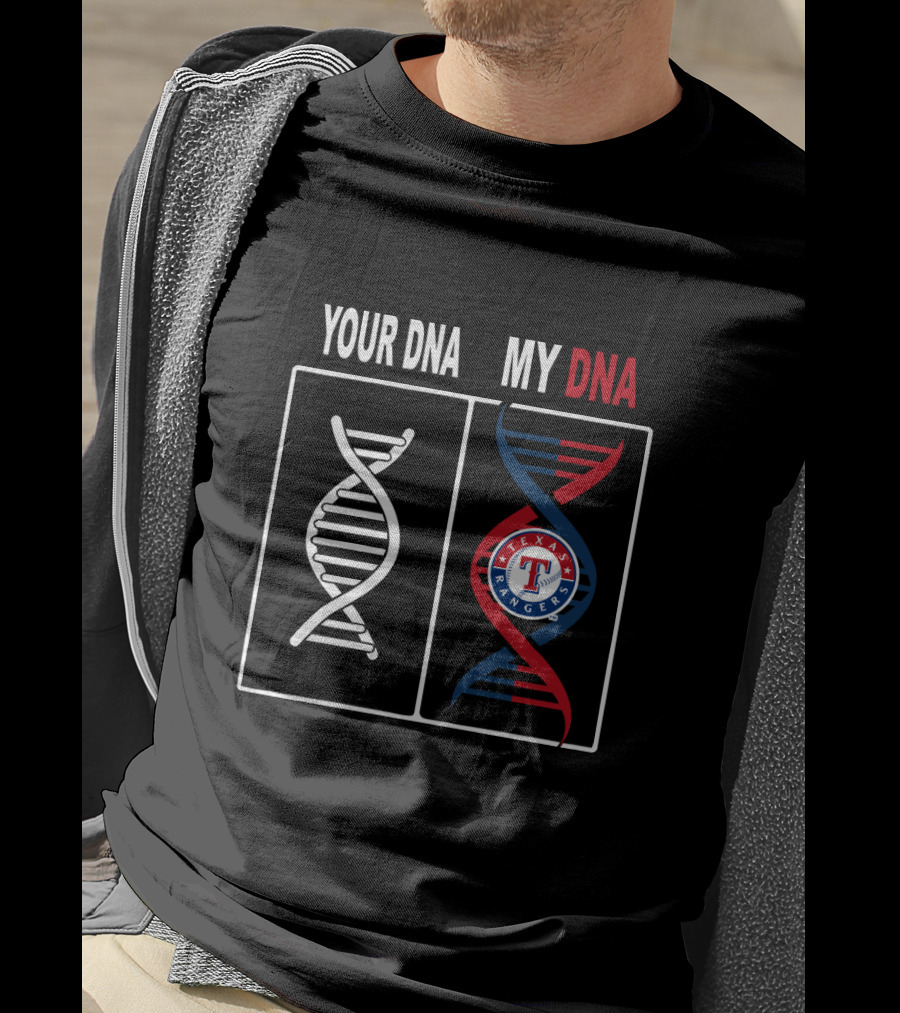 Your DNA My DNA Texas Rangers Logo In Red White And Blue Helix T-Shirt