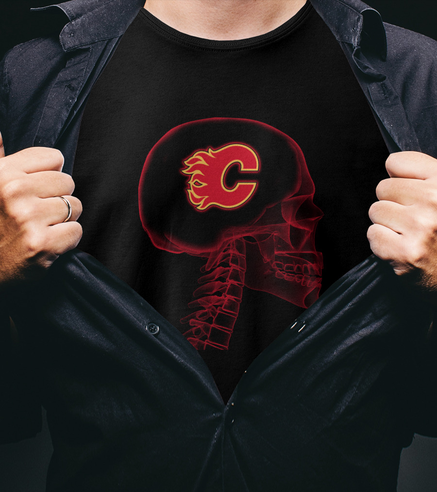 Calgary Flames Logo Within Red Skull T-Shirt