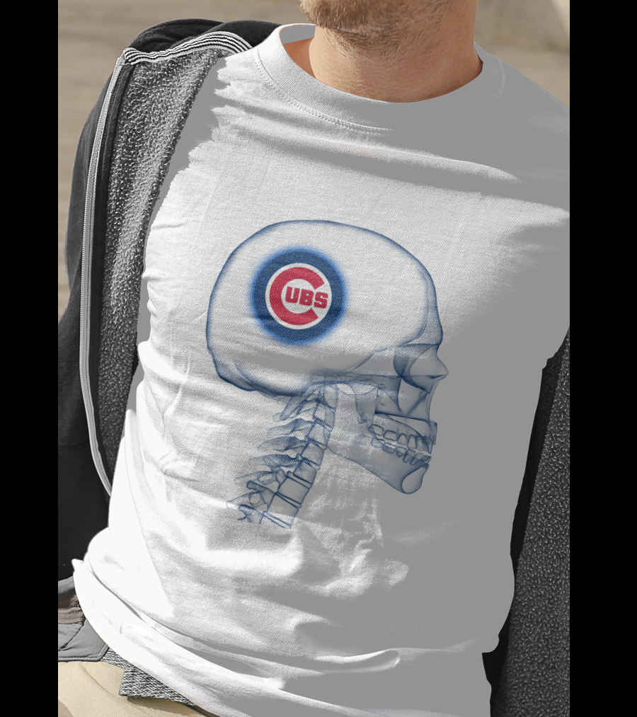 Chicago Cubs Logo Integrated In Brain X-Ray Skeleton T-Shirt