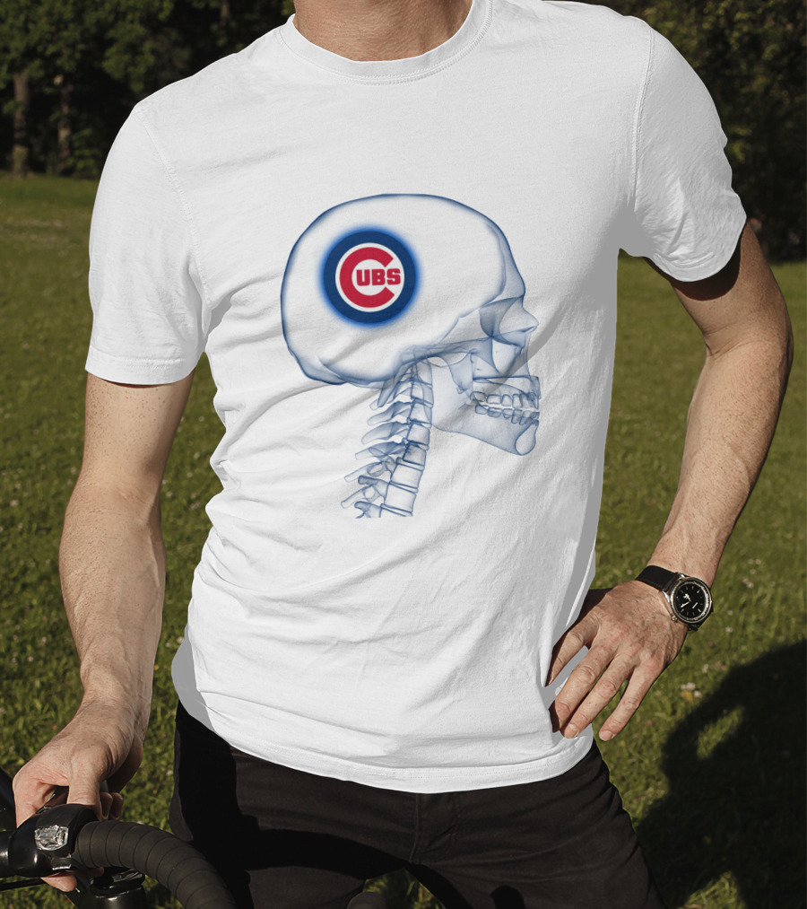 Chicago Cubs Logo Integrated In Brain X-Ray Skeleton T-Shirt