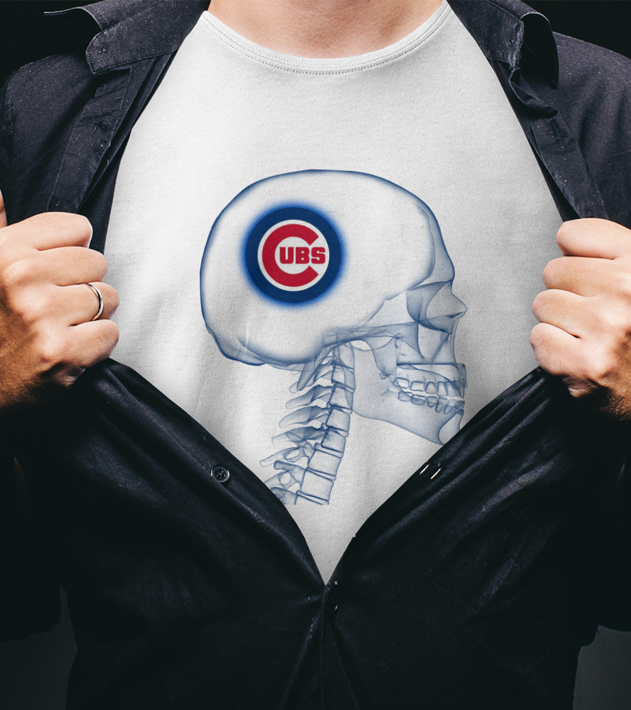 Chicago Cubs Logo Integrated In Brain X-Ray Skeleton T-Shirt