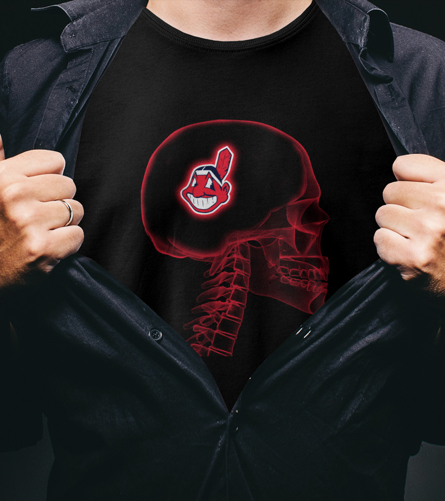 Cleveland Indians Chief Wahoo Logo In Skull X-Ray Brain T-Shirt