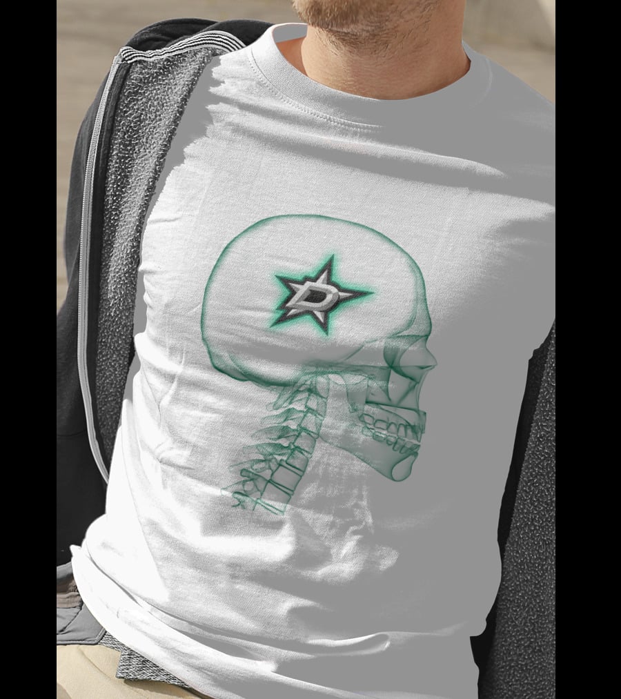 Dallas Stars Logo Inside Neon Green Skull X-Ray T-Shirt