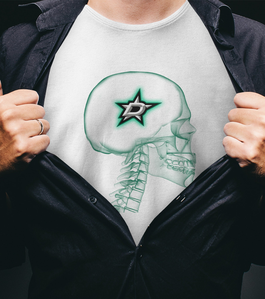 Dallas Stars Logo Inside Neon Green Skull X-Ray T-Shirt