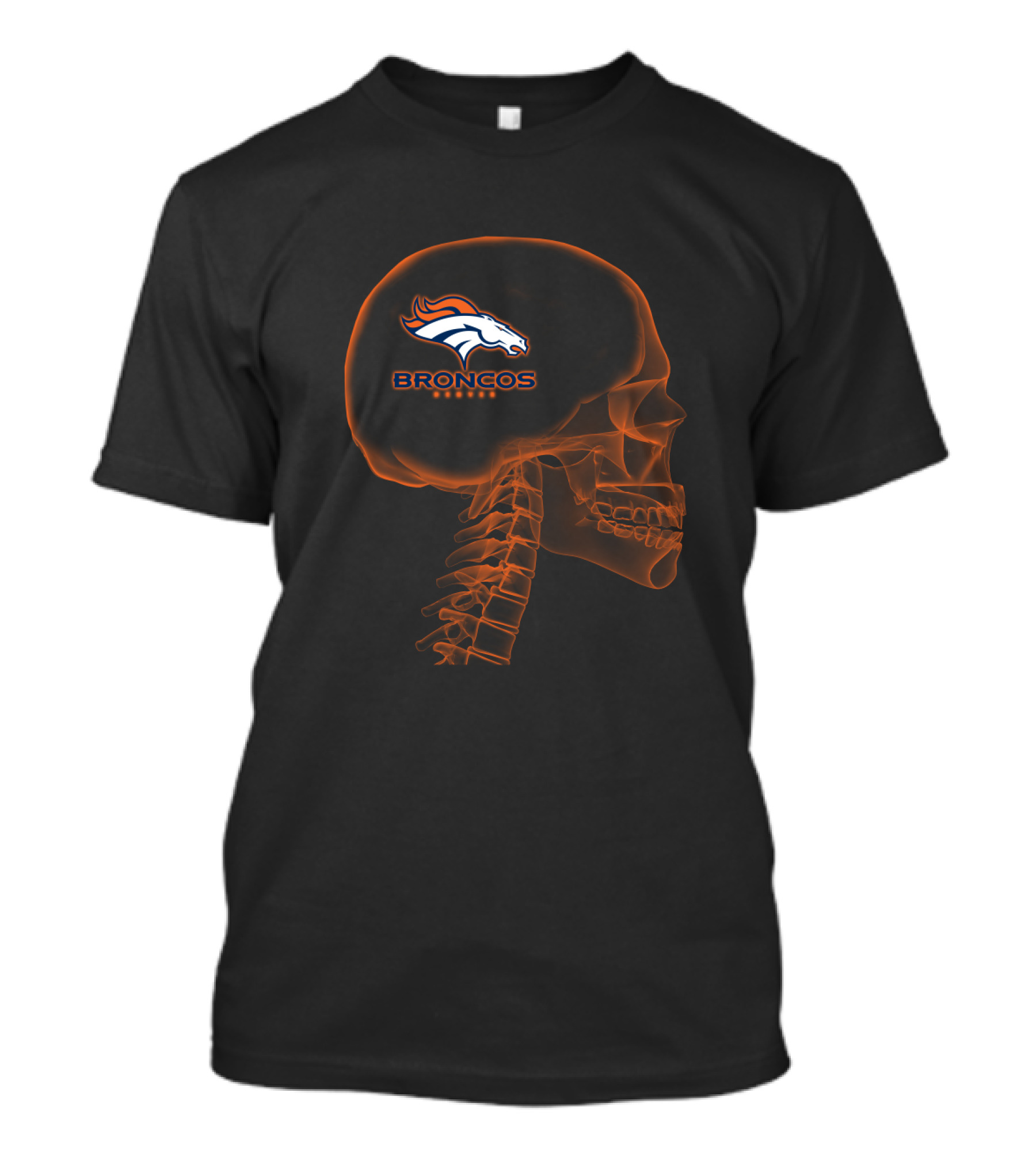 Denver Broncos Halloween Brain Skeleton T-Shirt