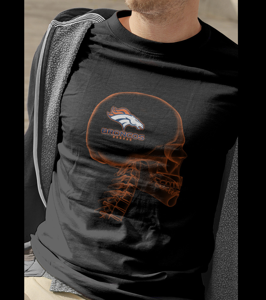 Denver Broncos Halloween Brain Skeleton T-Shirt