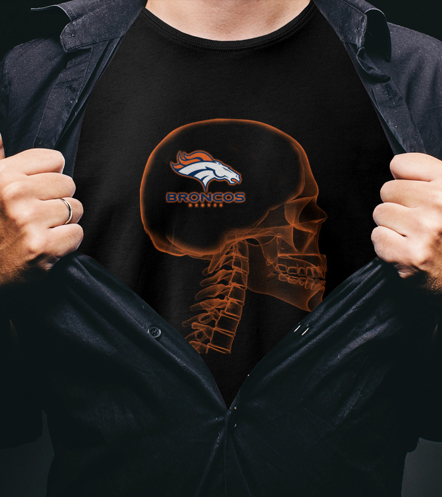 Denver Broncos Halloween Brain Skeleton T-Shirt