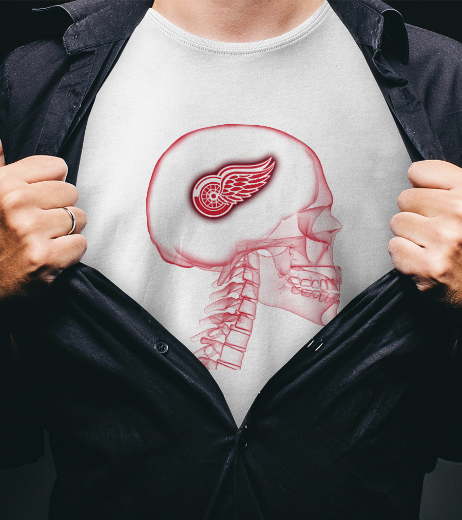 Detroit Red Wings Neon Skull Brain T-Shirt