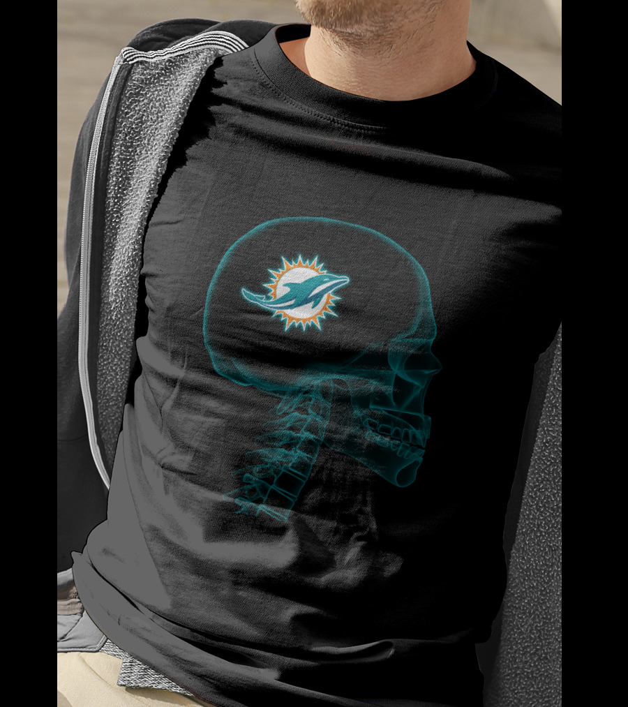 Miami Dolphins Skull Logo In My Brain Halloween T-Shirt