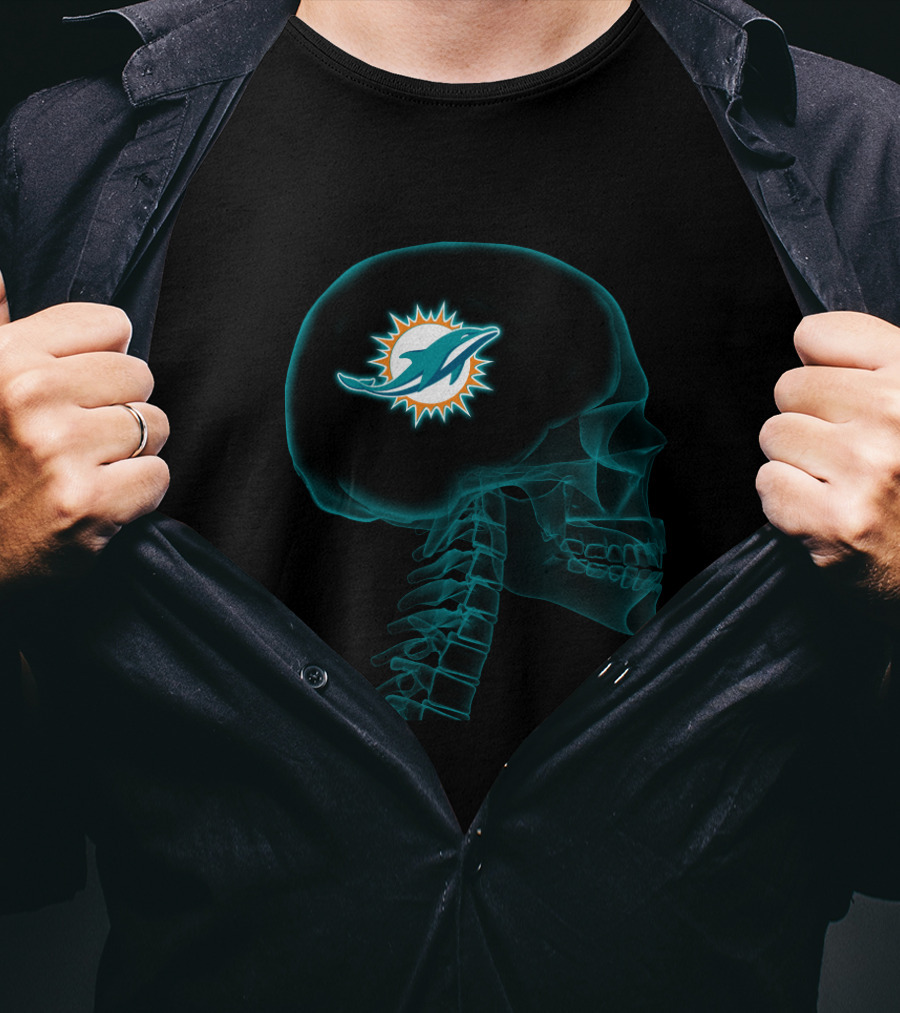 Miami Dolphins Skull Logo In My Brain Halloween T-Shirt