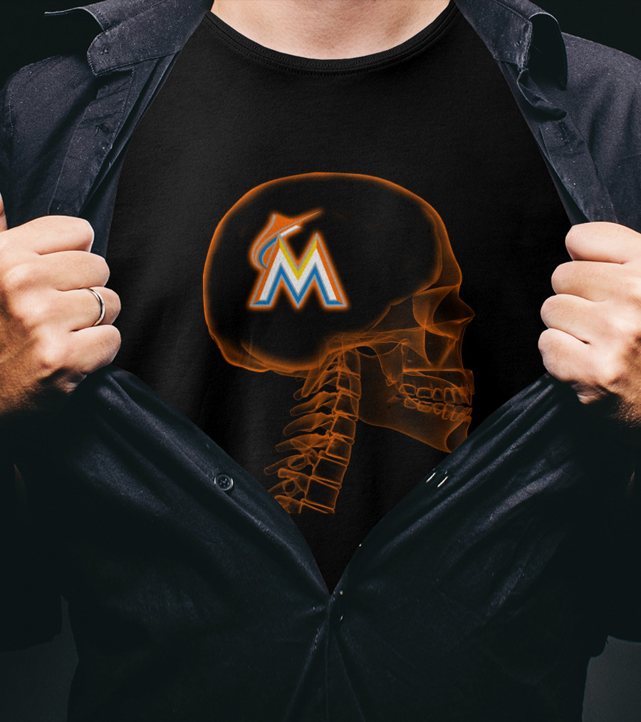 Miami Marlins Brain X-Ray Skeleton T-Shirt