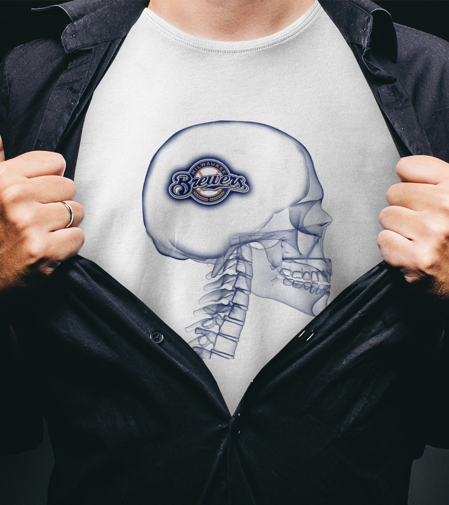 Milwaukee Brewers Logo Inside Human Skull Outline T-Shirt