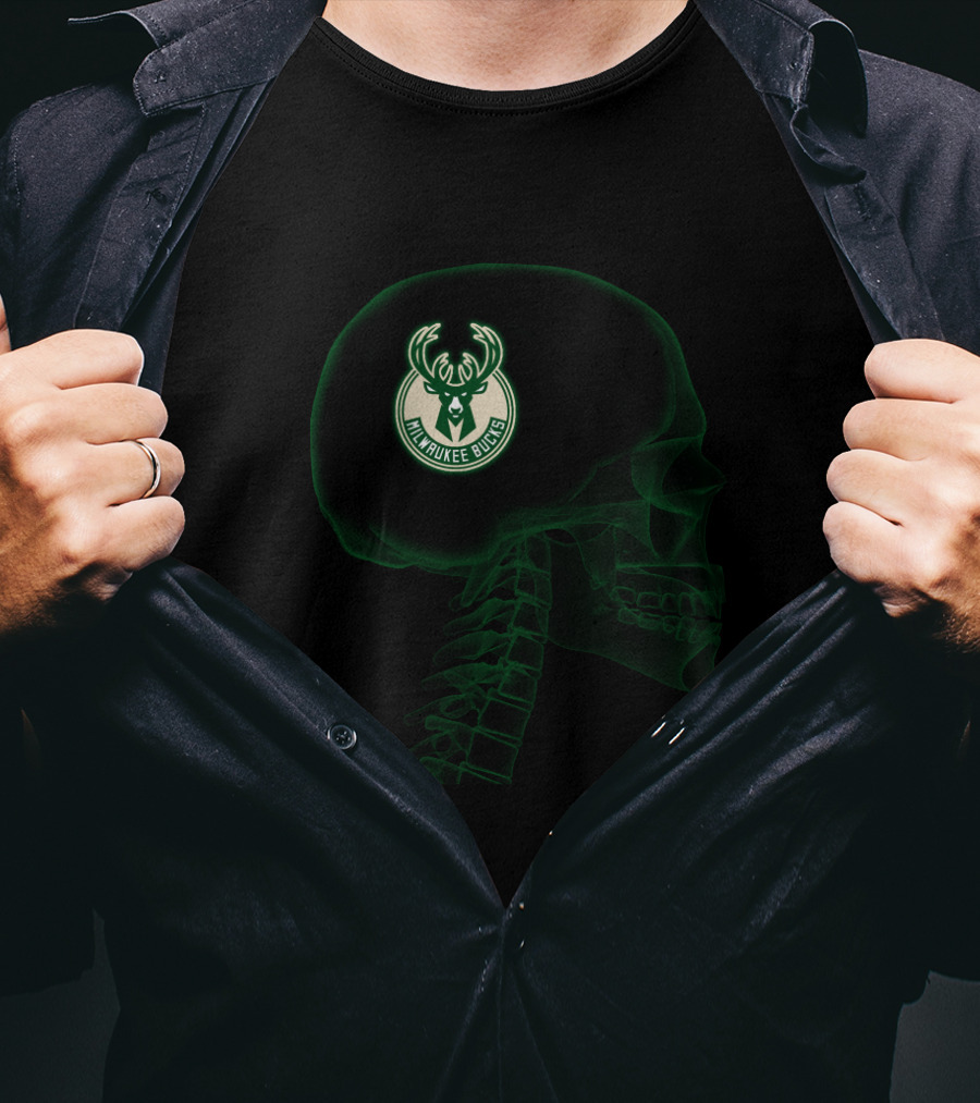 Milwaukee Bucks Skull Halloween Green Glow Brain T-Shirt