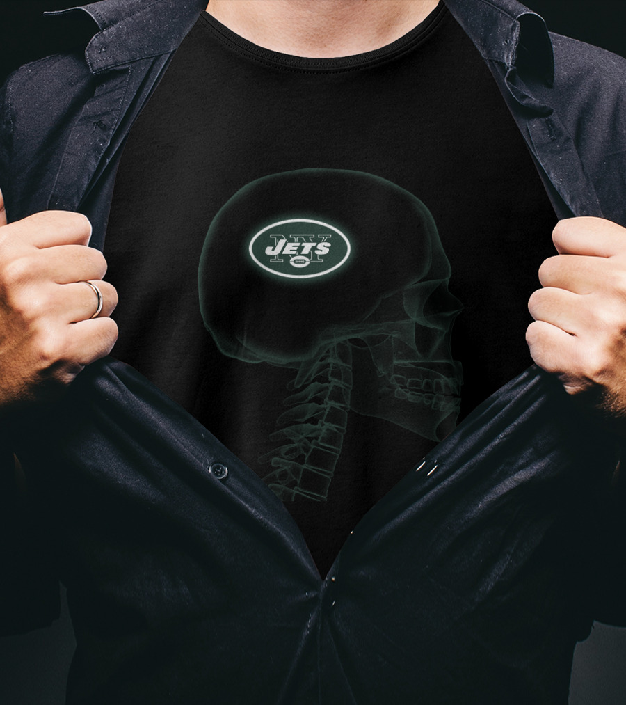 New York Jets Logo Inside Skull Halloween For Fans T-Shirt