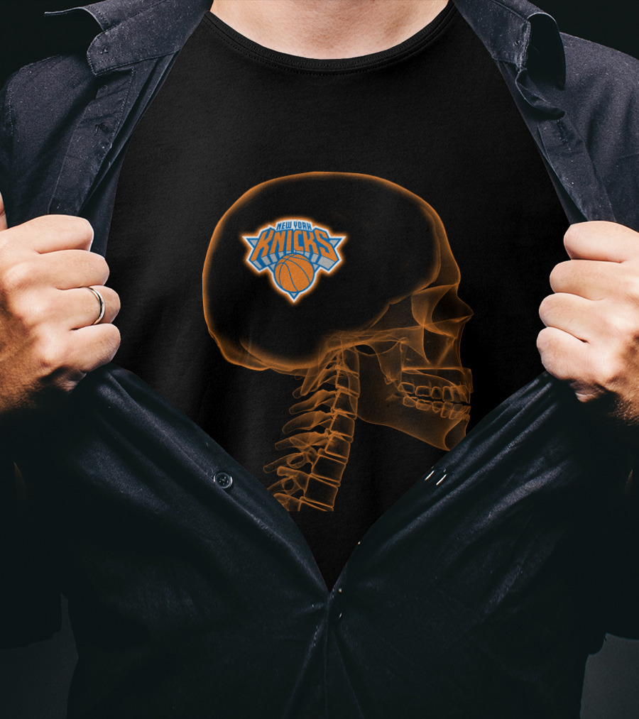 New York Knicks Logo Inside Skull Halloween Concept T-Shirt