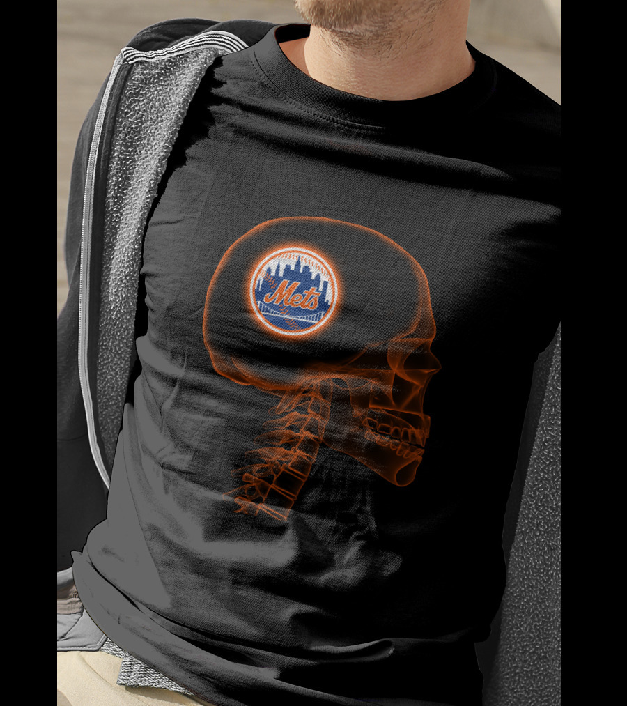 New York Mets Logo Inside X-Ray Skull Brain T-Shirt