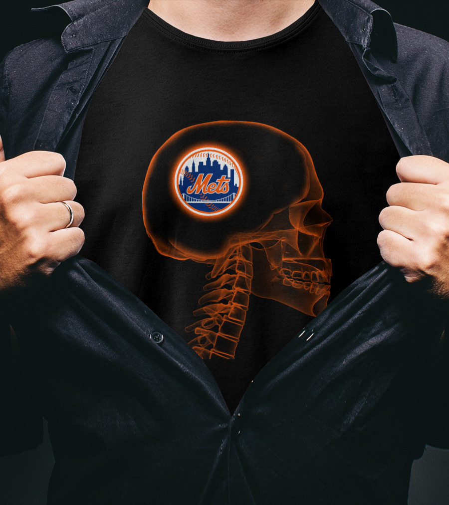 New York Mets Logo Inside X-Ray Skull Brain T-Shirt