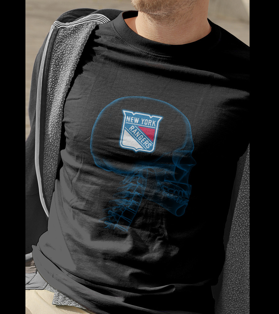 New York Rangers Logo Inside Skull X-Ray Brain Concept T-Shirt