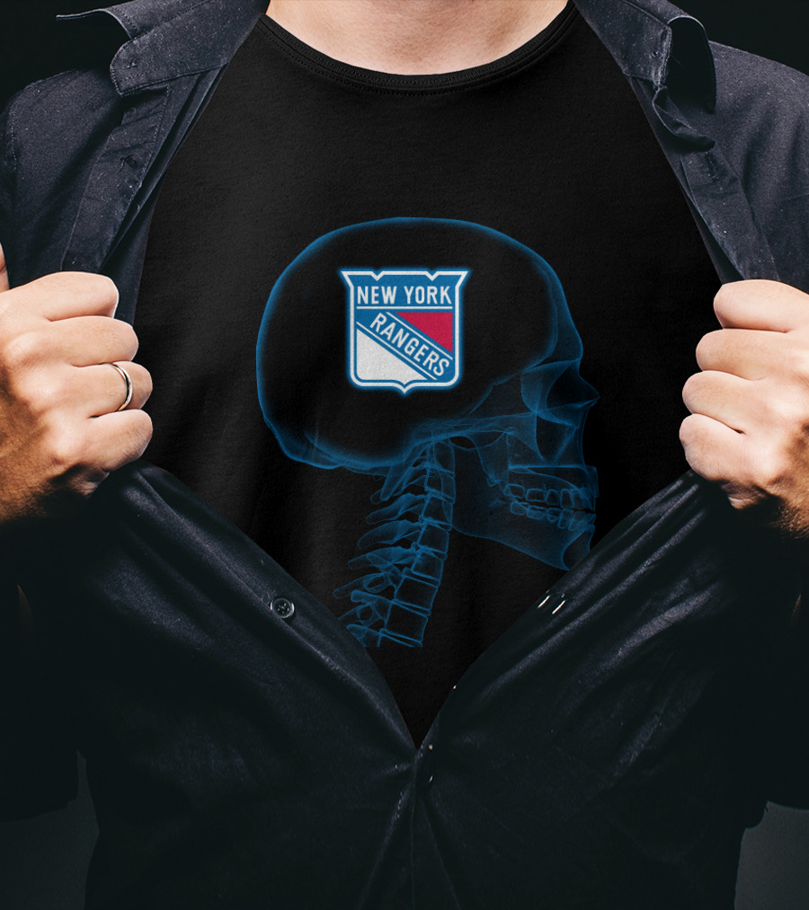 New York Rangers Logo Inside Skull X-Ray Brain Concept T-Shirt