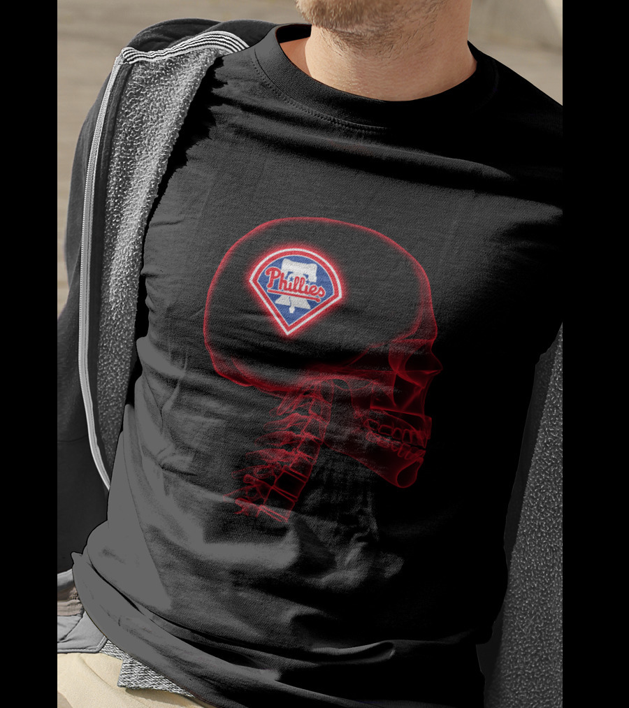 Philadelphia Phillies Logo Embedded In Mind Skull T-Shirt