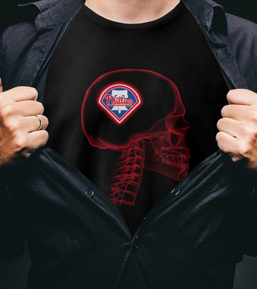 Philadelphia Phillies Logo Embedded In Mind Skull T-Shirt