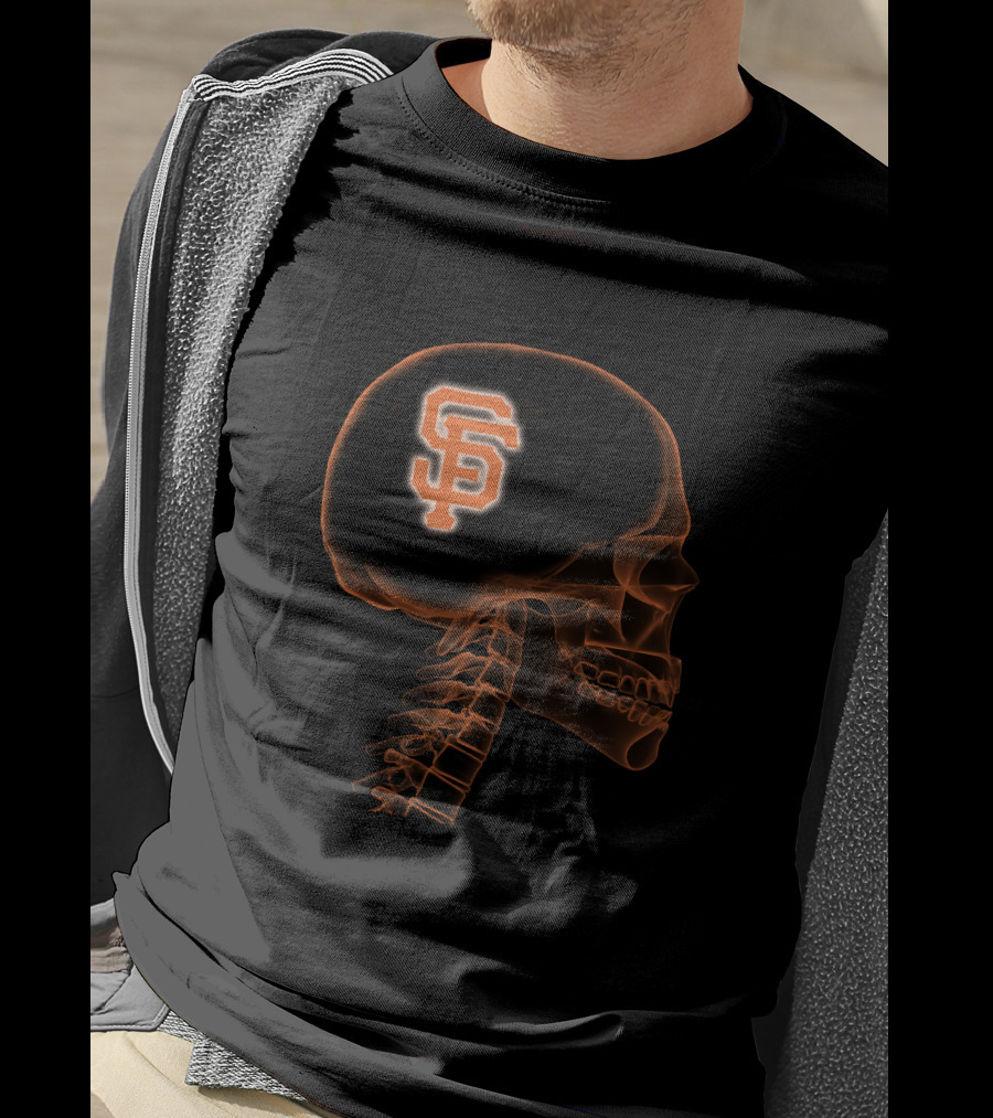 San Francisco Giants SF Logo In Orange Skull Brain X-Ray T-Shirt