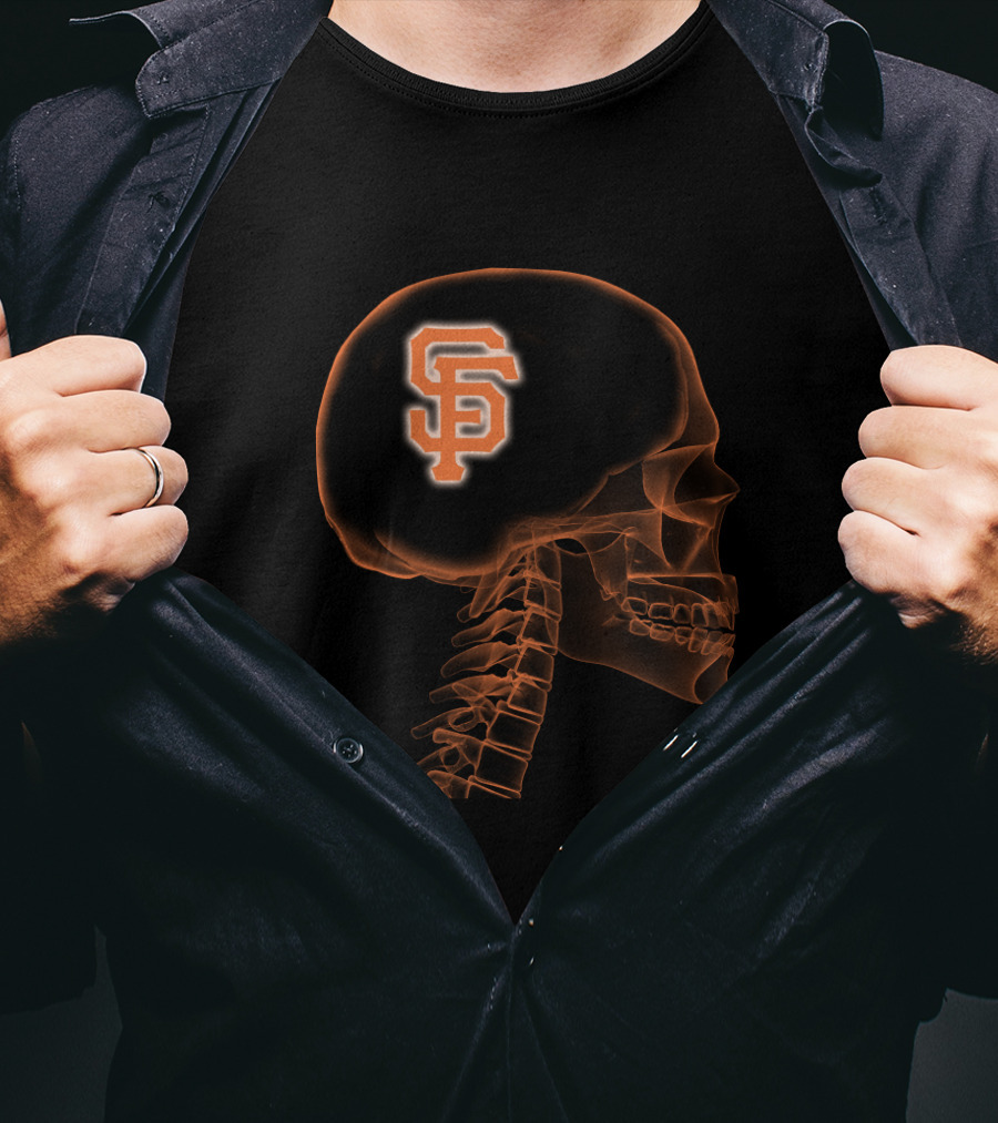 San Francisco Giants SF Logo In Orange Skull Brain X-Ray T-Shirt