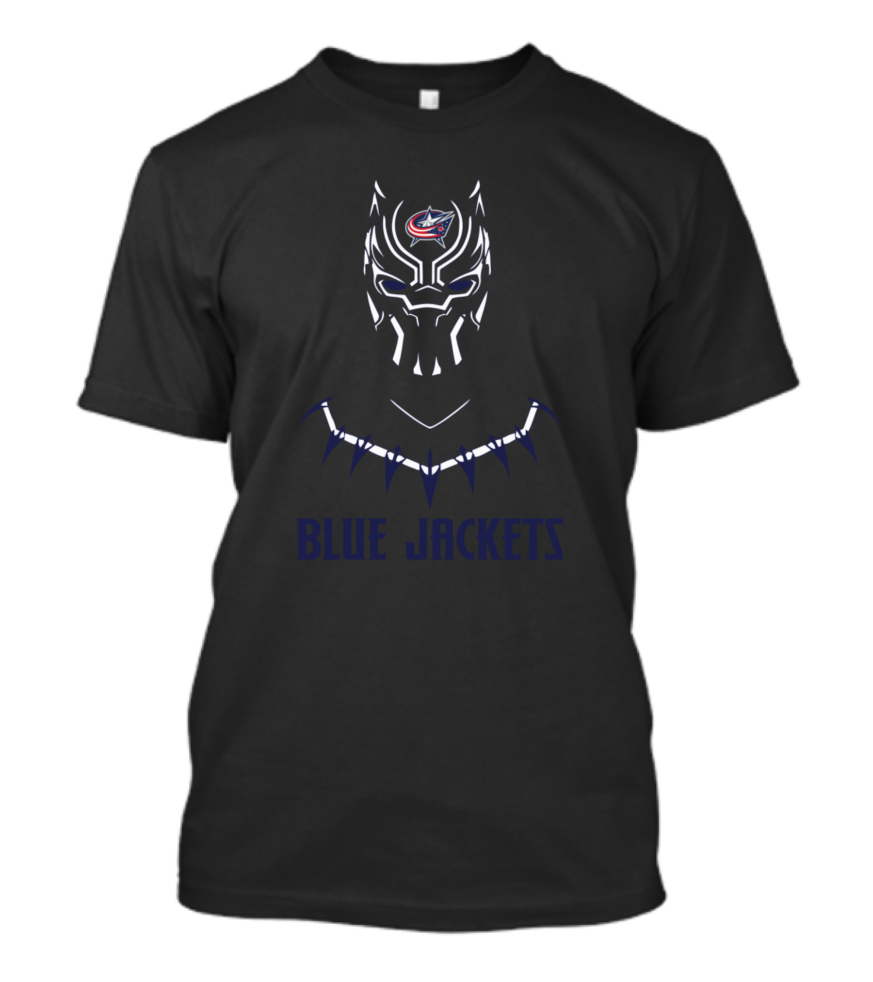 Blue Jackets NHL Logo With Black Panther Helmet T-Shirt