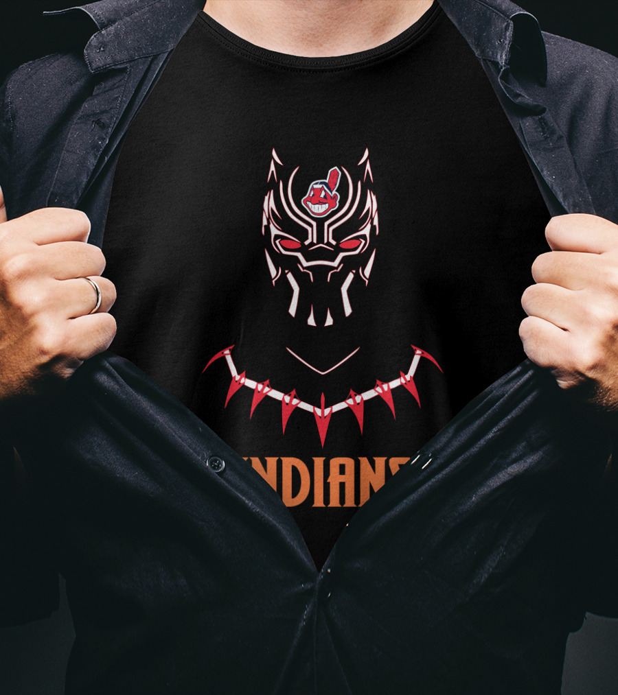 Black Panther With Cleveland Indians Logo Fans T-Shirt