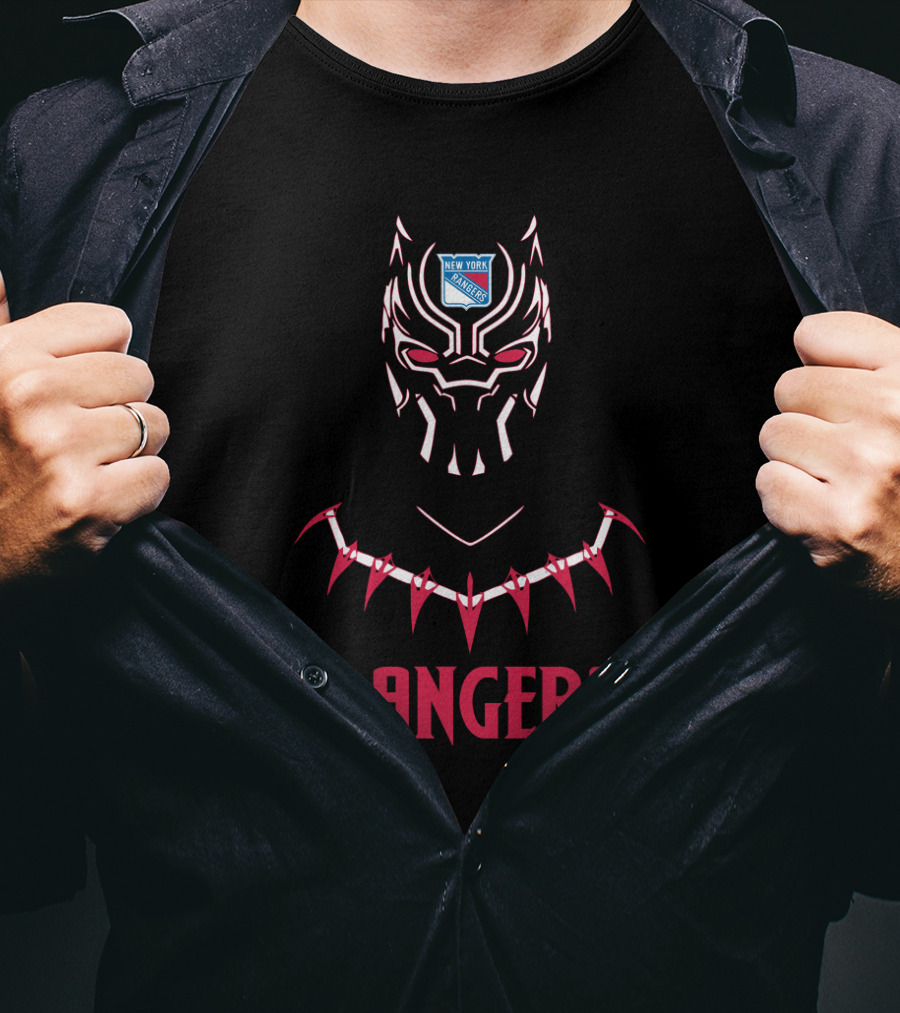 New York Rangers Black Panther Mask With Red Rangers T-Shirt