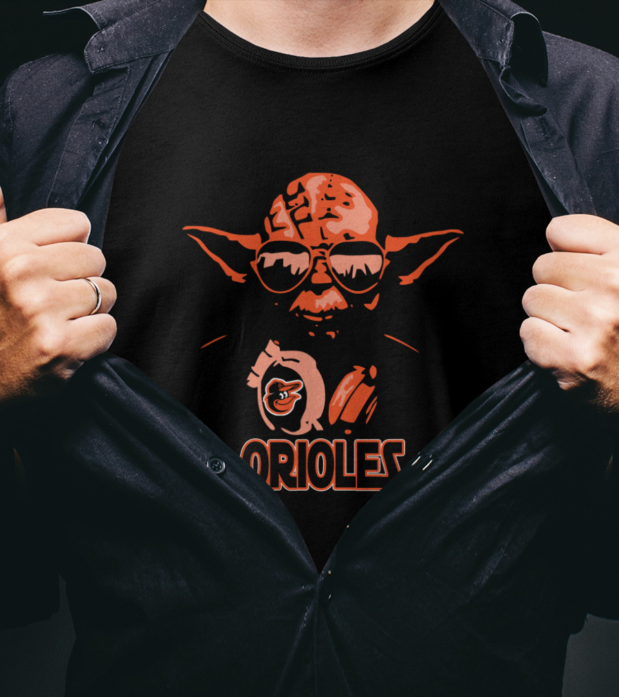 Yoda Orioles Fan Art Featuring Baltimore Team Logo And Sunglasses T-Shirt