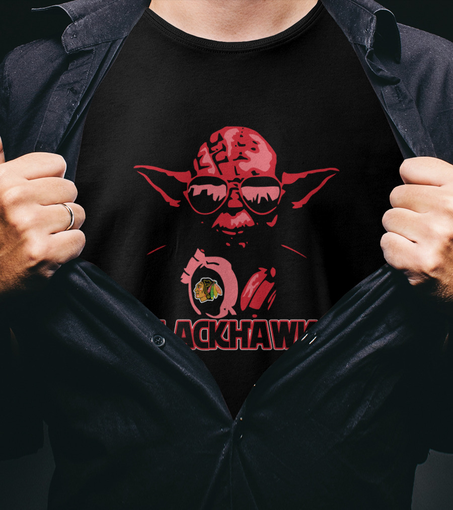 Yoda Blackhawks Fans Star Wars Chicago Team Logo Fusion T-Shirt