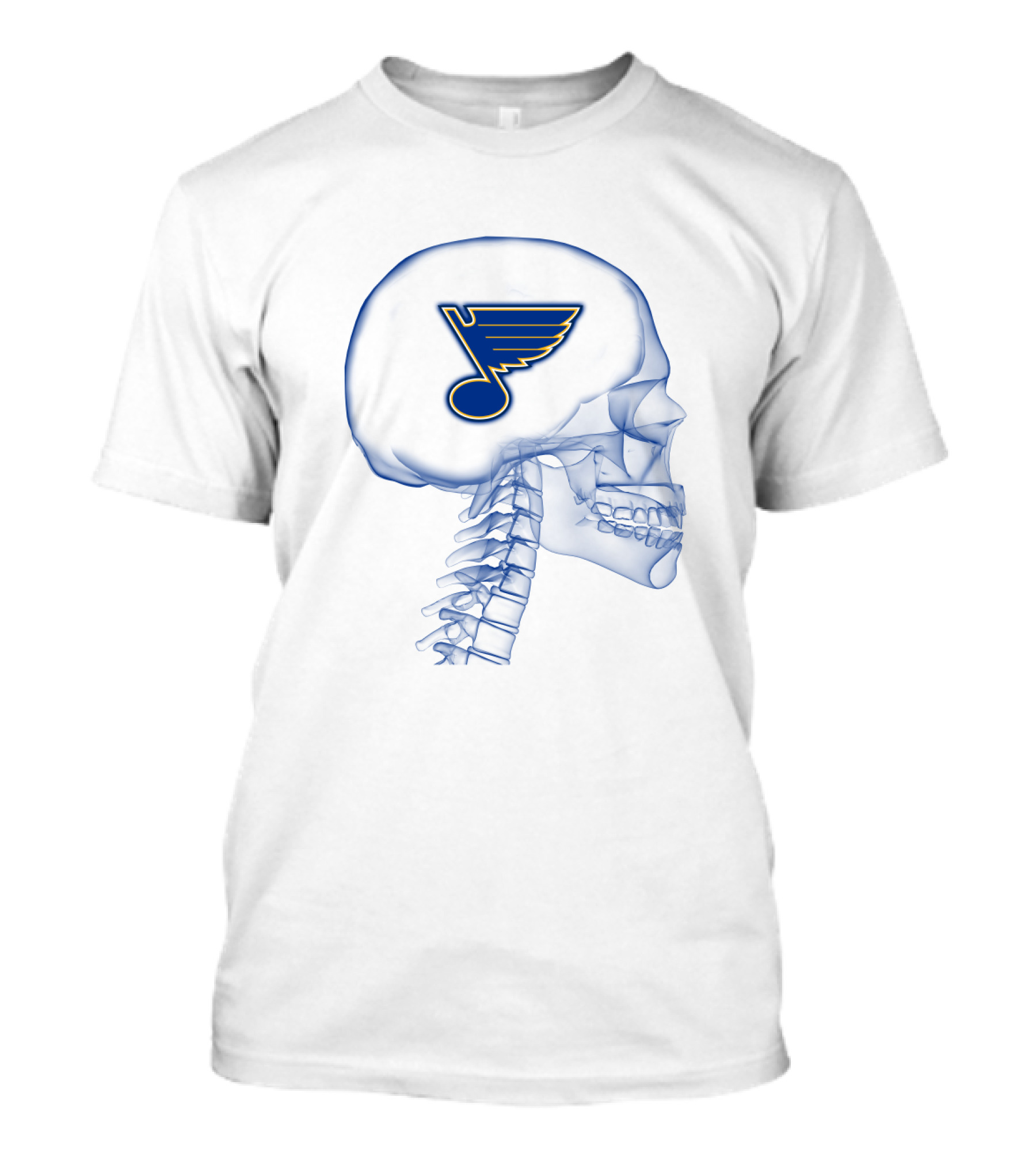 St. Louis Blues Hockey Logo Inside Skull Blueprint T-Shirt