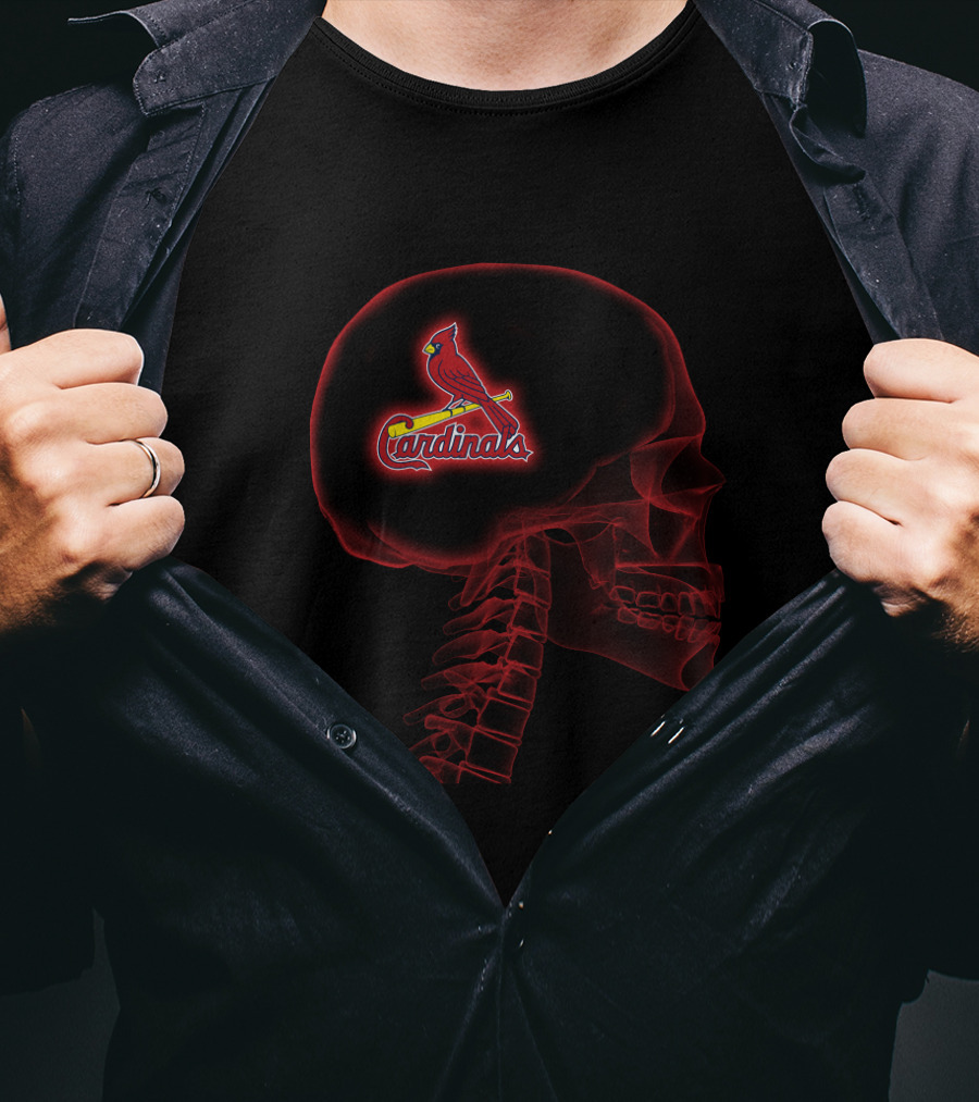 St. Louis Cardinals Inside Brain Neon Skull Logo Red Outline T-Shirt
