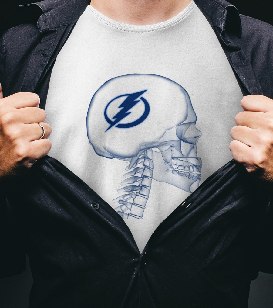 Tampa Bay Lightning Logo Inside Skull Blueprint Concept T-Shirt
