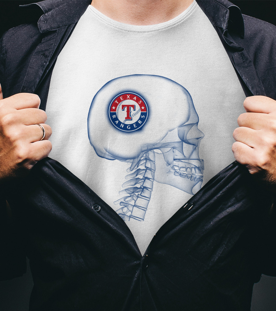 Texas Rangers Logo Inside Skull X-Ray Brain Concept T-Shirt
