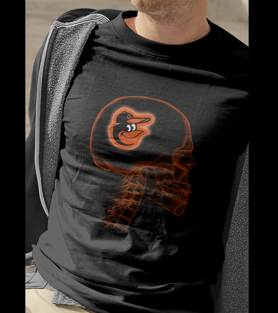 Baltimore Orioles Baseball Logo Inside Human Skull Brain X-Ray T-Shirt