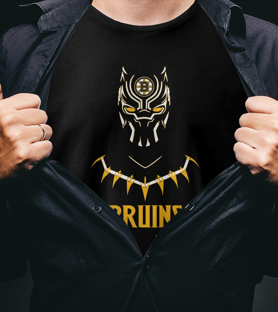 Black Panther Boston Bruins Mashup Fan Art With Bruins T-Shirt