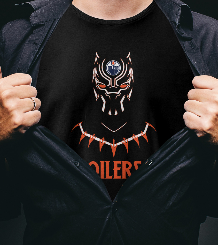 Edmonton Oilers Black Panther Fan Mashup With Team Logo Integration T-Shirt