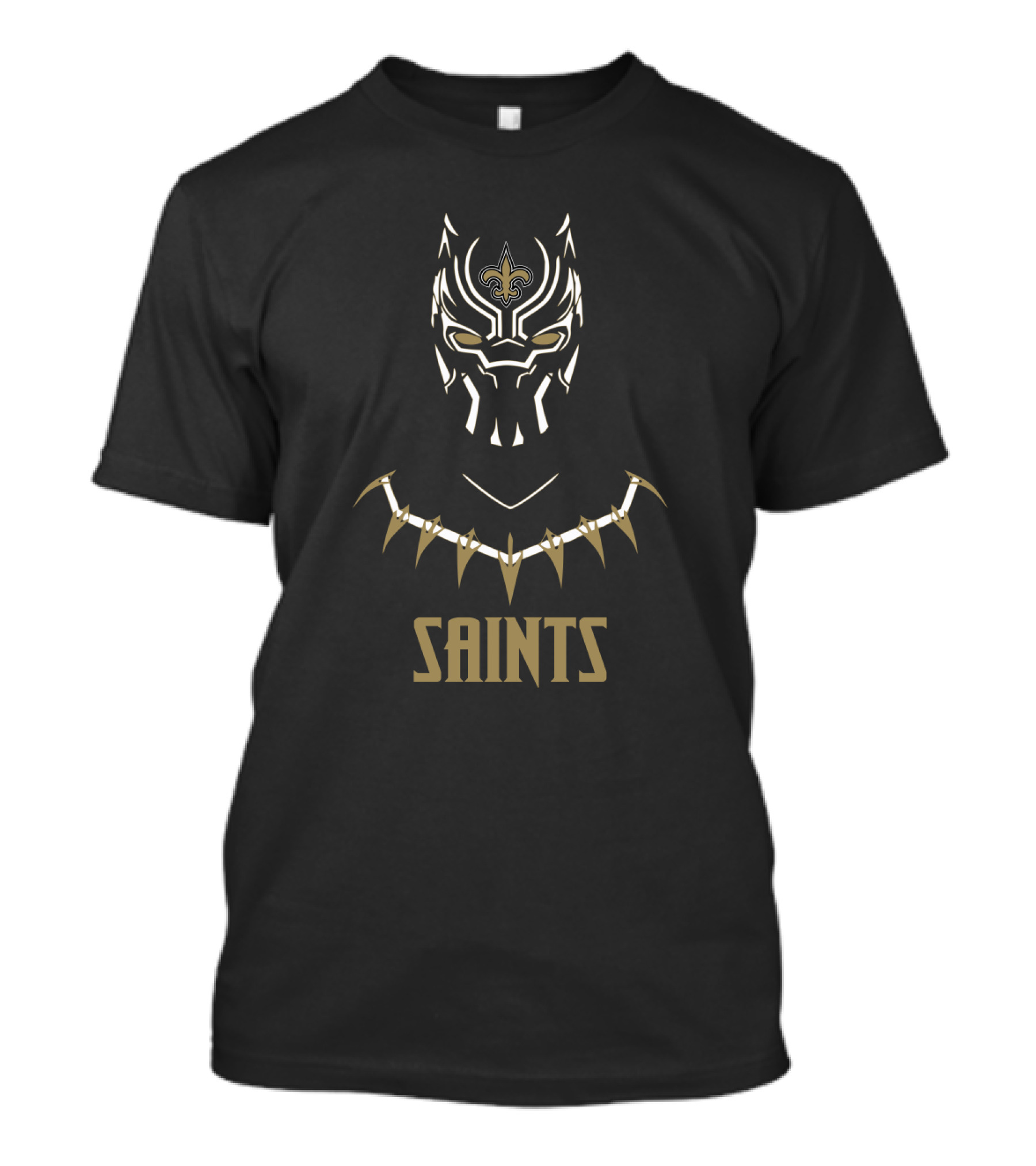 Black Panther Helmet With New Orleans Saints Logo Fans T-Shirt