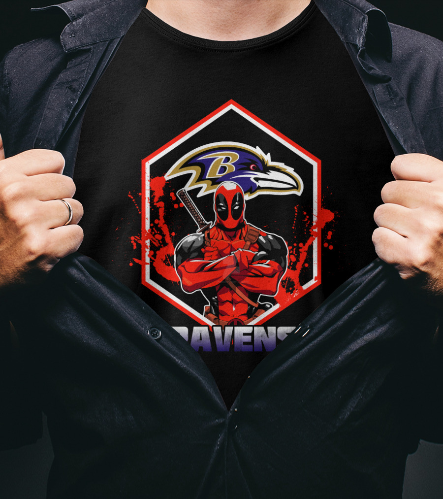 Deadpool Baltimore Ravens Fan Crossover Ravens T-Shirt