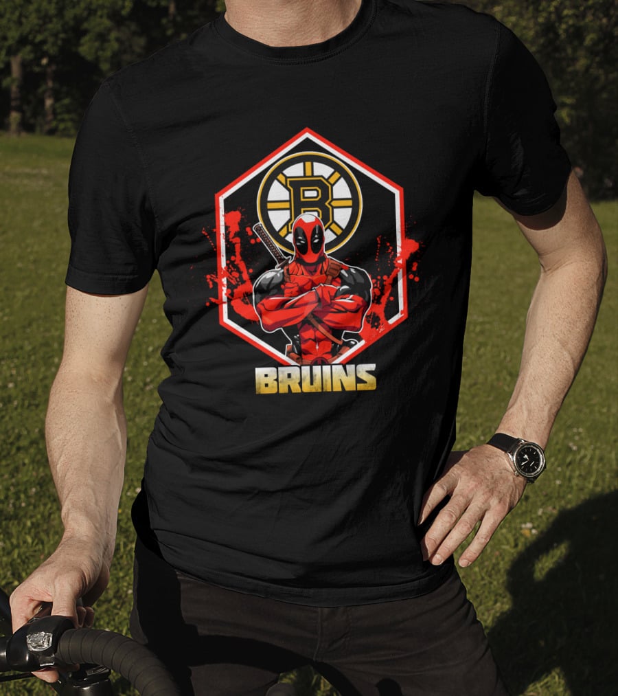 Deadpool Boston Bruins Crossover Fans NHL Hockey Comic Character T-Shirt