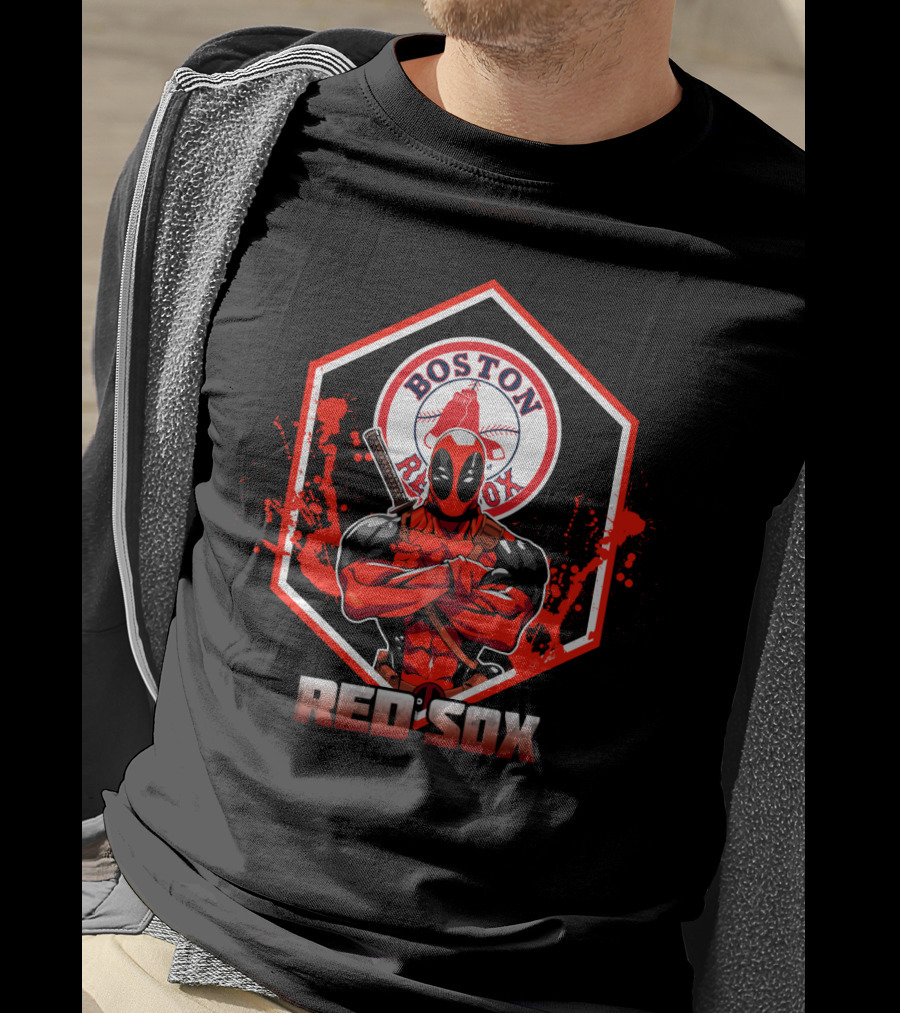 Deadpool Boston Red Sox Crossover Fans Baseball Logo Mashup T-Shirt